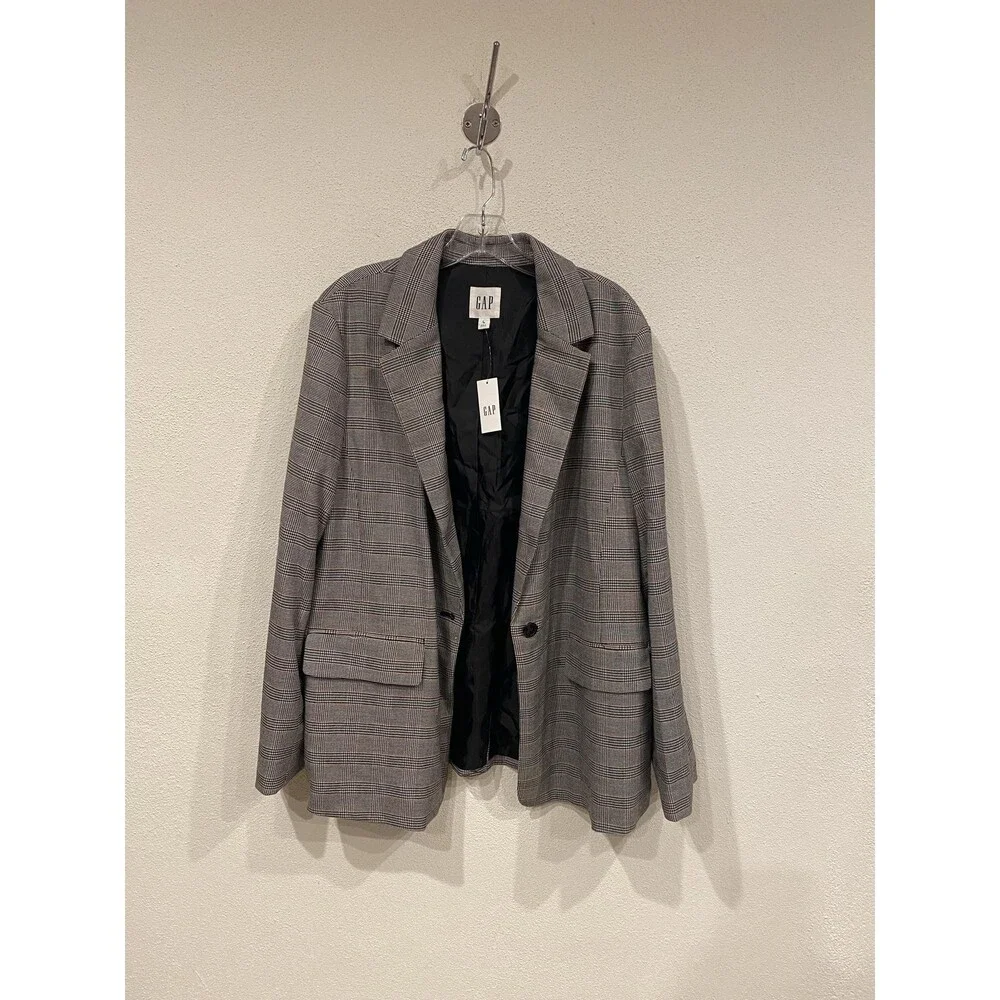 Gap Blazer Womens 16 Gray Plaid One Button Lined Tailored Jacket Workwear Office